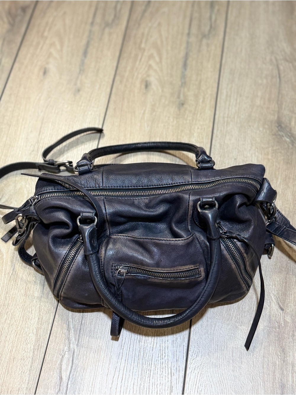 We The Free Baby Emerson Tote Bag Black Leather Crossbody Satchel Boho Moto - Picture 2 of 14